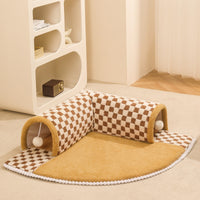 Funny Plush Plaid Cat Tunnel Cat Bed Cat Tunnel Bed With Central Mat Plush Plaid Tunnel Cat Bed Zipper Cat Tunnel For Indoor Cats