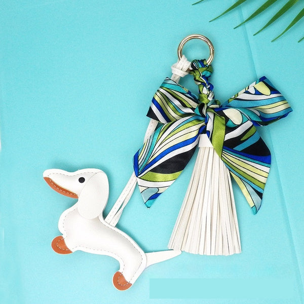Tassel Leather Sausage Dog Pendant & Ornament Silk Scarf