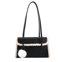 Solid Color Small Square Bag with Plush Pendant