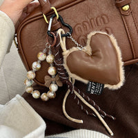 Leather Love Pendant Bow Miu Style Korean Keychain
