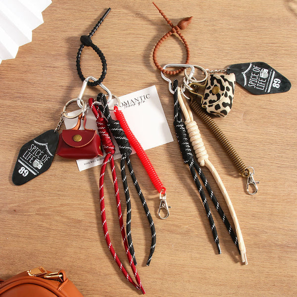 Leather Leopard Print Small Bag Braided Rope Handbag Pendant