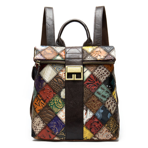 Cowhide Ethnic Style Stitching Covered Backpack