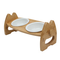 Pet Bowl Ceramic Wooden Stand