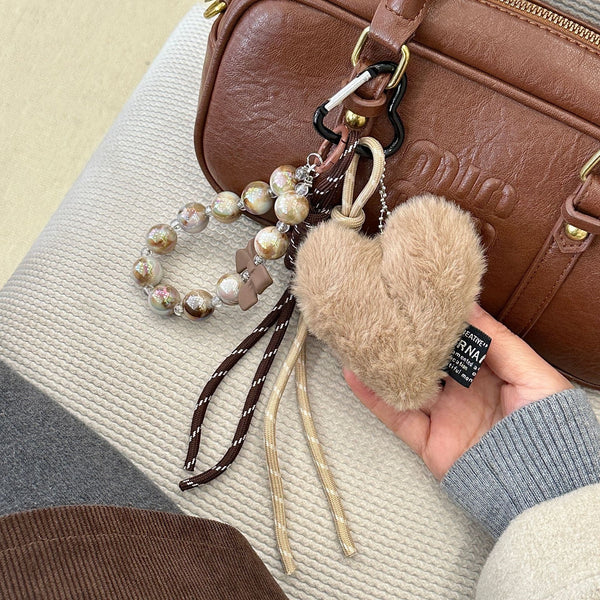 Leather Love Pendant Bow Miu Style Korean Keychain