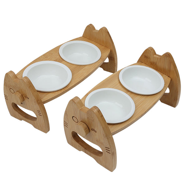 Pet Bowl Ceramic Wooden Stand