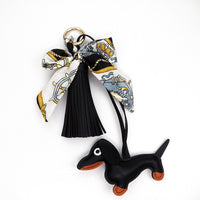 Tassel Leather Sausage Dog Pendant & Ornament Silk Scarf